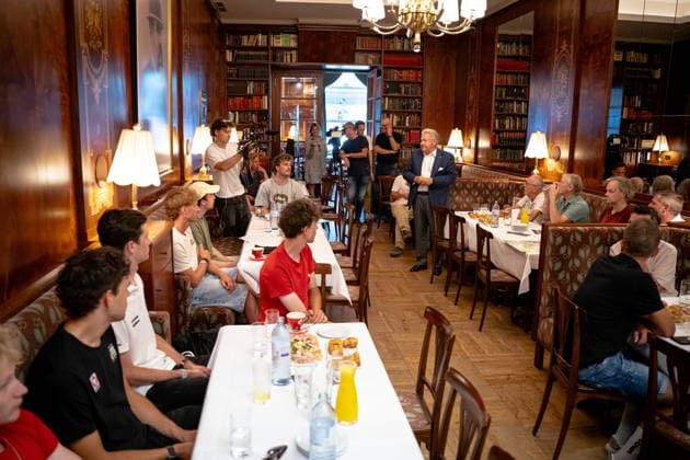 30.06.2026, Cafe Landmann, Wien, AUT, Lidl Tour of Austria 2026, PK Wien, im Bild Harald J. Mayer, President Cycling Austria, Harald J. Mayer, President Cycling Austria during the regional press conference, PK, Pressekonferenz in Vienna ahead of the 2026 Lidl Tour of Austria. Cafe Landmann in Wien, Austria on. Foto:Eibner-Pressefoto Bruns Wien *** June 30, 2026, Cafe Landmann, Vienna, Austria, Lidl Tour of Austria 2026, Vienna Press Conference, pictured: Harald J. Mayer, President of Cycling Austria, Harald J. Mayer, President of Cycling Austria, during the regional press conference in Vienna ahead of the 2026 Lidl Tour of Austria at Cafe Landmann in Vienna, Austria. Photo: Eibner, Press Photo Bruns Vienna  EP_EER