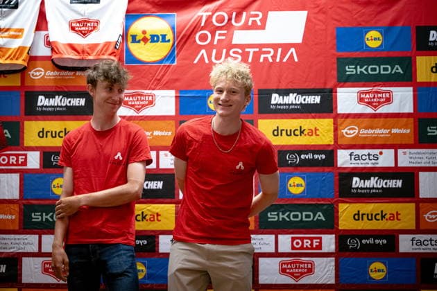 30.06.2026, Cafe Landmann, Wien, AUT, Lidl Tour of Austria 2026, PK Wien, im Bild Sebastian Putz, Team Red Bull - BORA - hansgrohe Rookies, und Alexander Hajek, Team Red Bull - BORA - hansgrohe, Sebastian Putz, Team Red Bull - BORA - hansgrohe Rookies, und Alexander Hajek, Team Red Bull - BORA - hansgrohe during the regional press conference, PK, Pressekonferenz in Vienna ahead of the 2026 Lidl Tour of Austria. Cafe Landmann in Wien, Austria on. Foto:Eibner-Pressefoto Bruns Wien *** June 30, 2026, Cafe Landmann, Vienna, Austria, Lidl Tour of Austria 2026, Vienna press conference, pictured: Sebastian Putz, Team Red Bull BORA hansgrohe Rookies, and Alexander Hajek, Team Red Bull BORA hansgrohe, Sebastian Putz, Team Red Bull BORA hansgrohe Rookies, and Alexander Hajek, Team Red Bull BORA hansgrohe, during the regional press conference in Vienna ahead of the 2026 Lidl Tour of Austria at Cafe Landmann in Vienna, Austria. Photo: Eibner, Press Photo Bruns Vienna  EP_EER