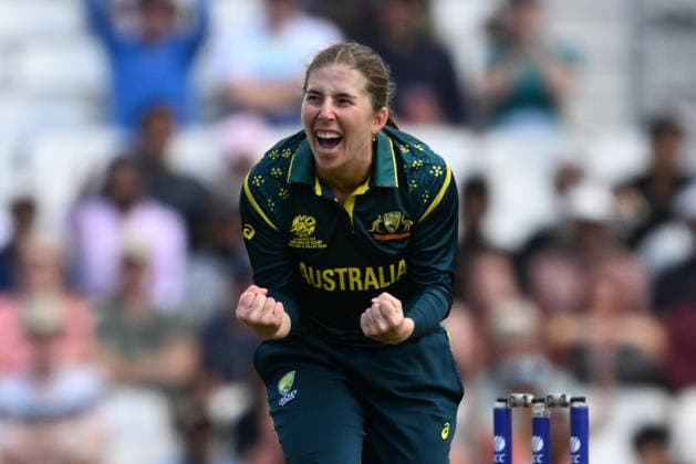 Australia Women v West Indies Women, ICC Women s T20 World Cup, Semi-Final Wicket - Georgia Wareham of Australia celebrates taking the wicket of Hayley Matthews of West Indies during the ICC Women s T20 World Cup semi final match between Australia Women and West Indies Women at the Oval, London, UK on 30 June 2026. London Oval London UK Editorial use only , Copyright: xGrahamxHuntx PSI-24453-0026