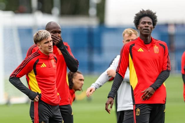 Belgium s Alexis Saelemaekers, Belgium s Romelu Lukaku and Belgium s Amadou Onana pictured during a training session of Belgian national soccer team Red Devils, on Tuesday 30 June 2026 in their base camp, home of the Seattle Sounders, Renton, Seattle, USA. The Rode Duivels - Diables Rouges qualified for the knockout stage of the 2026 FIFA World Cup, WM, Weltmeisterschaft, Fussball where they ll meet Senegal in the round of 32 on July 1st. BRUNOxFAHY  x180032700x