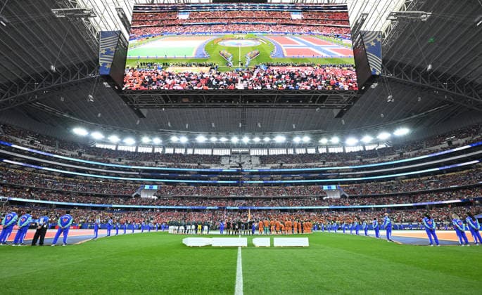 ARLINGTON, TEXAS - JUNE 30: General view inside the stadium before the FIFA World Cup, WM, Weltmeisterschaft, Fussball 2026 Round Of 32 match between Group E Runners Up and Group I Runner-Up at Dallas Stadium on June 30, 2026 in Arlington, Texas.  Copyright: xMBxMediax