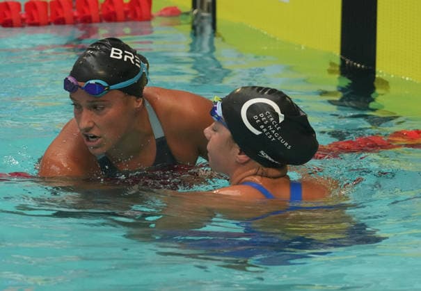 Natation - Championnat de France 30 06 2026 FINALES Lou-Ann Gaudaire and Ines Delecroix of CN Brest during the final of the French Swimming Championships at the Raymond Sommet Olympic Pool in Saint-Etienne on June30, 2026 photos by Laurent Lairys , Saint EtienneFrance  Copyright: xLaurentxLairysx