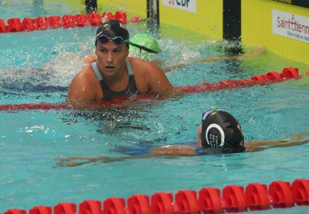 Natation - Championnat de France 30 06 2026 FINALES Lou-Ann Gaudaire and Ines Delecroix of CN Brest during the final of the French Swimming Championships at the Raymond Sommet Olympic Pool in Saint-Etienne on June30, 2026 photos by Laurent Lairys , Saint EtienneFrance  Copyright: xLaurentxLairysx