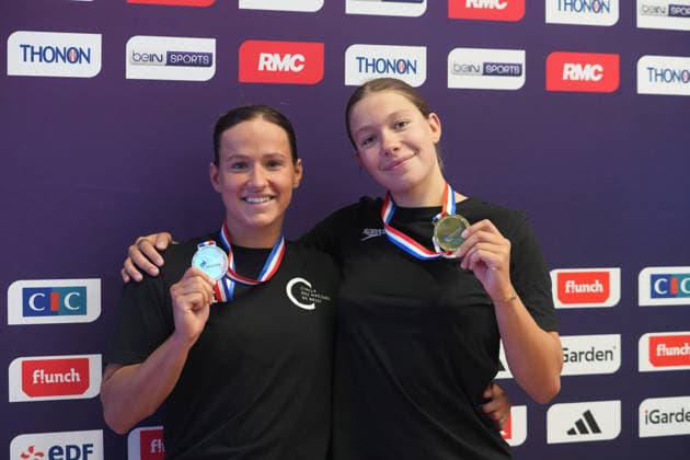 Natation - Championnat de France 30 06 2026 FINALES Lou-Ann Gaudaire and Ines Delecroix of CN Brest during the final of the French Swimming Championships at the Raymond Sommet Olympic Pool in Saint-Etienne on June30, 2026 photos by Laurent Lairys , Saint EtienneFrance  Copyright: xLaurentxLairysx