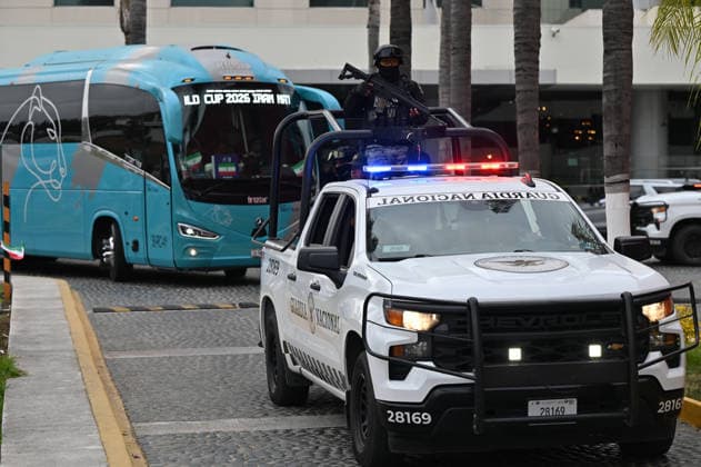 Iranian national team, Nationalteam FIFA World Cup, WM, Weltmeisterschaft, Fussball 2026 leave Tijuana, Mexico camp back home to Iran TIJUANA, MEXICO - JUNE 30: The bus carrying Iran s players is escorted out by members of the Mexican National Guard as they leave the Marriott Hotel at their Tijuana base camp to the airport ahead of the Iran National Team s departure following its elimination from the 2026 World Cup football tournament in Tijuana, Mexico on Tuesday, June 30, 2026. Carlos A. Moreno Anadolu Tijuana Mexico. Editorial use only. Please get in touch for any other usage.  Copyright: x2026xAnadoluxCarlosxA.xMorenox