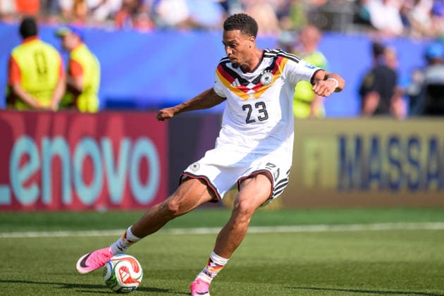 Soccer, 2026 World Cup, 20260629, Germany vs. Paraguay; Pictured: Felix NMECHA, Germany, 23, pass, ball, portrait, full-body shot, full figure, Foxborough, Boston, Stadium, Massachusetts, United States of America Copyright: Passion2Press MarkusxFischerx