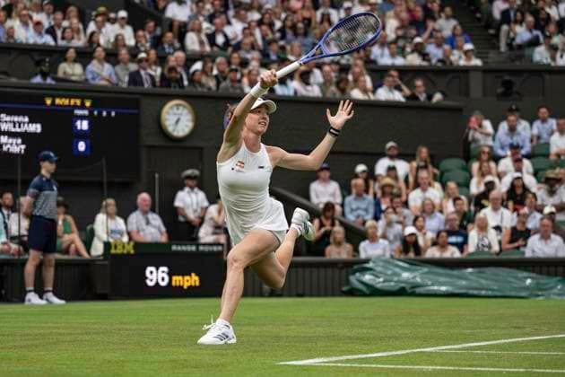 RECORD DATE NOT STATED 30th June 2026; All England Lawn Tennis and Croquet Club, London, England; Wimbledon Tennis Tournament, Day Two; Maya Joint (AUS) plays a forehand in her first round match against Serena Williams (USA) GodfreyxPitt