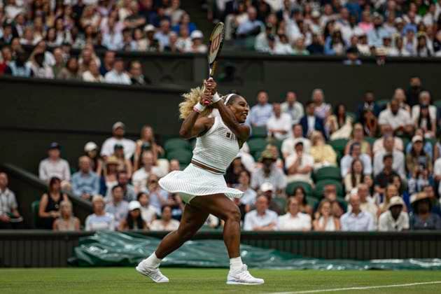 RECORD DATE NOT STATED 30th June 2026; All England Lawn Tennis and Croquet Club, London, England; Wimbledon Tennis Tournament, Day Two; Serena Williams (USA) plays a backhand in her first round match against Maya Joint (AUS) GodfreyxPitt