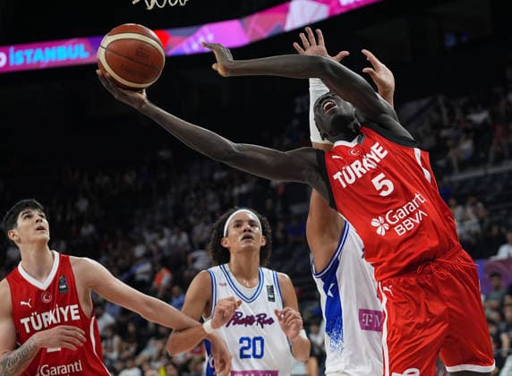 Puerto Rico v Turkiye - FIBA U17, U 17 Basketball World Cup ISTANBUL, TURKIYE - JUNE 30: Turkish national player Besir Briant (5) is seen in action during the FIBA U17 Basketball World Cup group phase match between Puerto Rico and Turkiye at the Basketball Development Center in Istanbul, Turkiye on June 30, 2026. Esra Bilgin Anadolu Istanbul Turkey. Editorial use only. Please get in touch for any other usage.  Copyright: x2026xAnadoluxEsraxBilginx