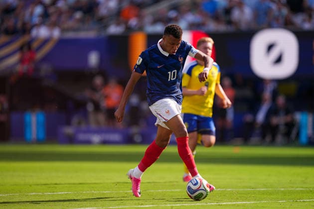 France v Sweden - FIFA World Cup, WM, Weltmeisterschaft, Fussball 2026 - Round of 32 NEW JERSEY, USA - JUNE 30: Kylian Mbappe of France kicks the ball during the 2026 FIFA World Cup Round of 32 match between France and Sweden at New Jersey Stadium (MetLife Stadium) in East Rutherford, New Jersey, USA, on June 30, 2026. Jose Hernandez Anadolu New Jersey United States. Editorial use only. Please get in touch for any other usage.  Copyright: x2026xAnadoluxJosexHernandezx