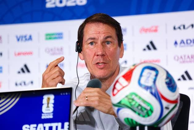 Belgium s head coach Rudi Garcia pictured during a press conference, PK, Pressekonferenz of Belgian national soccer team Red Devils, on Tuesday 30 June 2026 at Lumen Field,stadium Seattle, USA. The Rode Duivels - Diables Rouges qualified for the knockout stage of the 2026 FIFA World Cup, WM, Weltmeisterschaft, Fussball where they ll meet Senegal in the round of 32 on July 1st. BRUNOxFAHY  x180041301x