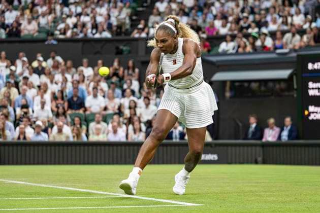 RECORD DATE NOT STATED 30th June 2026; All England Lawn Tennis and Croquet Club, London, England; Wimbledon Tennis Tournament, Day Two; Serena Williams (USA) plays a backhand in her first round match against Maya Joint (AUS) GodfreyxPitt