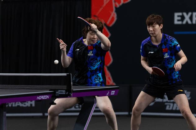LOS ANGELES, CALIFORNIA - JUNE 30: Wang Manyu and Kuai Man of China compete in the Women s Doubles Round of 16 match against Liu Yangzi of Australia and Nina Mittelham of Germany on day 5 of United States Smash 2026 at Ontario Convention Center on June 30, 2026 in Los Angeles, California.  Copyright: xVCGx 111651532128