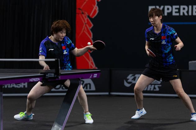 LOS ANGELES, CALIFORNIA - JUNE 30: Wang Manyu and Kuai Man of China compete in the Women s Doubles Round of 16 match against Liu Yangzi of Australia and Nina Mittelham of Germany on day 5 of United States Smash 2026 at Ontario Convention Center on June 30, 2026 in Los Angeles, California.  Copyright: xVCGx 111651532130