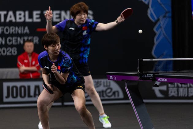 LOS ANGELES, CALIFORNIA - JUNE 30: Wang Manyu and Kuai Man of China compete in the Women s Doubles Round of 16 match against Liu Yangzi of Australia and Nina Mittelham of Germany on day 5 of United States Smash 2026 at Ontario Convention Center on June 30, 2026 in Los Angeles, California.  Copyright: xVCGx 111651532119