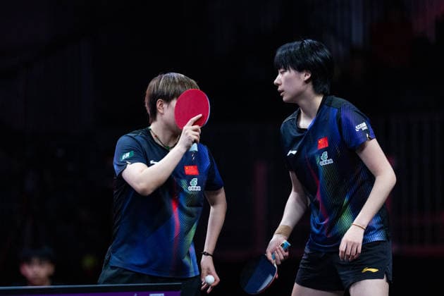 LOS ANGELES, CALIFORNIA - JUNE 30: Wang Yidi and Chen Yi of China react in the Women s Doubles Round of 16 match against Elizabeta Samara and Bernadette Szocs of Romania on day 5 of United States Smash 2026 at Ontario Convention Center on June 30, 2026 in Los Angeles, California.  Copyright: xVCGx 111651545358