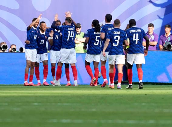 (260701) -- NEW YORK, July 1, 2026 -- Kylian Mbappe (2nd L) of France celebrates his second goal during the round of 32 match between France and Sweden at the 2026 FIFA World Cup, WM, Weltmeisterschaft, Fussball at the New York New Jersey Stadium, the United States, June 30, 2026. ) (SP)U.S.-NEW YORK-FOOTBALL-FIFA WORLD CUP-ROUND OF 32-FRA VS SWE LuixSiuxWai 