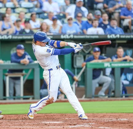 JUNE 30, 2026: Kansas City Royals shortstop Bobby Witt Jr. (7) hits a home run in the 3rd inning against the Tampa Bay Rays at Kauffman Stadium in Kansas City, MO. CSM Kansas City United States - ZUMAc04_ 20260630_zma_c04_175 Copyright: xRomanxPunox