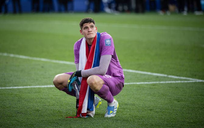 Fussball FIFA WM 2026 Sechzehntelfinale in Boston Deutschland - Paraguay 29.06.2026 Matchwinner, Torwart Orlando Gill (Paraguay) nach dem Spiel *** Soccer: 2026 FIFA World Cup Round of 32 in Boston—Germany vs. Paraguay, June 29, 2026—Match-winner, goalkeeper Orlando Gill of Paraguay, after the game