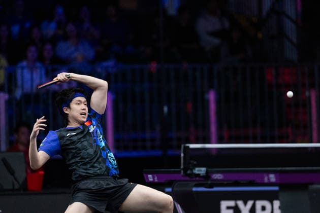 LOS ANGELES, CALIFORNIA - JUNE 30: Wang Chuqin of China competes in the Men s Singles Round of 32 match against Manav Thakkar of India on day 5 of United States Smash 2026 at Ontario Convention Center on June 30, 2026 in Los Angeles, California.  Copyright: xVCGx 111651576406
