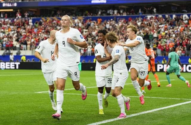 Football: 2026 World Cup Norway s Erling Haaland (9) runs after scoring the winner in the second half of a World Cup round of 32 football match against Ivory Coast at Dallas Stadium in Arlington, Texas, on June 30, 2026.  A14AA0005621021P