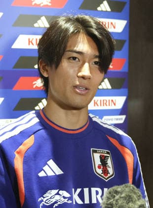 Football: 2026 World Cup Japan s Keito Nakamura meets the press in Houston on June 30, 2026, following the team s 2-1 loss to Brazil in a World Cup round of 32 football match the previous day. (Pool photo)  A14AA0005621054P