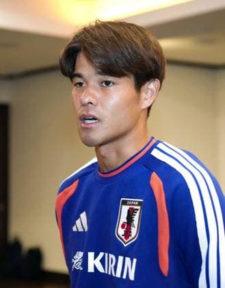 Football: 2026 World Cup Japan s Kaishu Sano meets the press in Houston on June 30, 2026, following the team s 2-1 loss to Brazil in a World Cup round of 32 football match the previous day. (Pool photo)  A14AA0005621060P