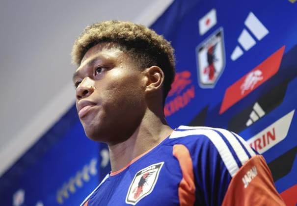 Football: 2026 World Cup Japan goalkeeper Zion Suzuki meets the press in Houston on June 30, 2026, following the team s 2-1 loss to Brazil in a World Cup round of 32 football match the previous day. (Pool photo)  A14AA0005621061P