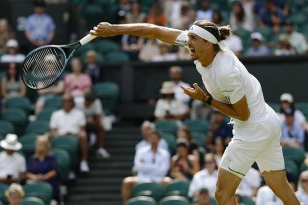 Tennis: Wimbledon championships Alexander Zverev of Germany plays against Alexander Blockx of Belgium in the men s singles first round at the Wimbledon tennis tournament in London on June 30, 2026.  A14AA0005621065P