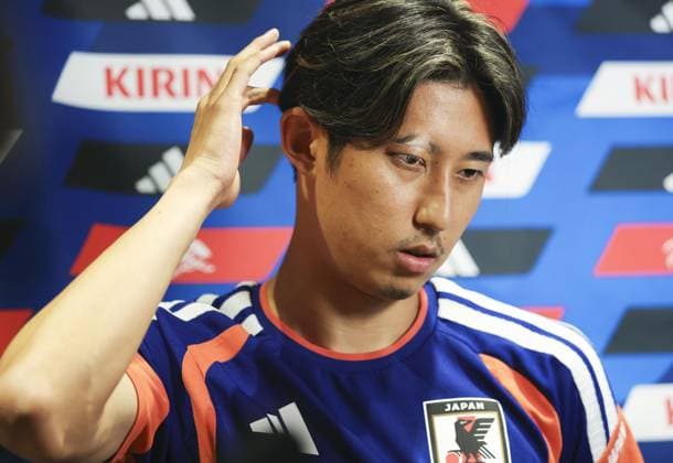 Football: 2026 World Cup Japan s Hiroki Ito meets the press in Houston on June 30, 2026, following the team s 2-1 loss to Brazil in a World Cup round of 32 football match the previous day. (Pool photo)  A14AA0005621067P