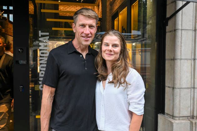 Eddy Merckx - Top Time Breitling Brussels, 30 06 2026 : Breitling pays tribute to Belgian cycling legend Eddy Merckx with a watch inspired by an era when the chronograph accompanied not only pilots and adventurers, but also road champions. Pix : Axel Merckx , Lotte Kopecky . Credit : Peter De Smedt CC . Brussels Belgium  Copyright: xContentxCurationx PeterxDexSmedtx xCCx