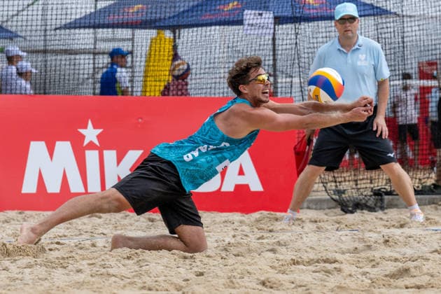 GSTAAD, SWITZERLAND - JULY 1: Lui Wüst (Player No. 2, GER) during the Beach Pro Tour - Elite 16 at Gstaad on July 1, 2026 in Gstaad, Switzerland. Switzerland Copyright: xPeterxWeberx