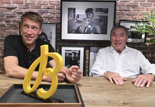 New Top Time Eddy Merckx From Breitling BRUSSELS, BELGIUM - JUNE 30 Eddy Merckx is pictured with Axel Merckx during an exclusive launch of the new Top Time Eddy Merckx from watch brand Breitling. Today, Breitling pays tribute to the Belgian cycling legend with a watch inspired by an era when the chronograph accompanied not only pilots and adventurers, but also champions on the road. on June 30, 2026 in Brussels, Belgium, 30 06 2026 Brussels Belgium  Copyright: xBertxVanxDenxBrouckex