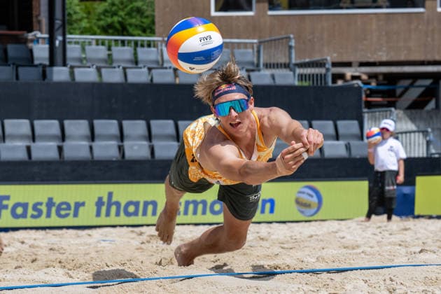 GSTAAD, SWITZERLAND - JULY 1: David Ahman (Player No. 1, SWE); Jonatan Hellvig (Player No. 2, SWE) during the Beach Pro Tour - Elite 16 at Gstaad on July 1, 2026 in Gstaad, Switzerland. Switzerland Copyright: xPeterxWeberx