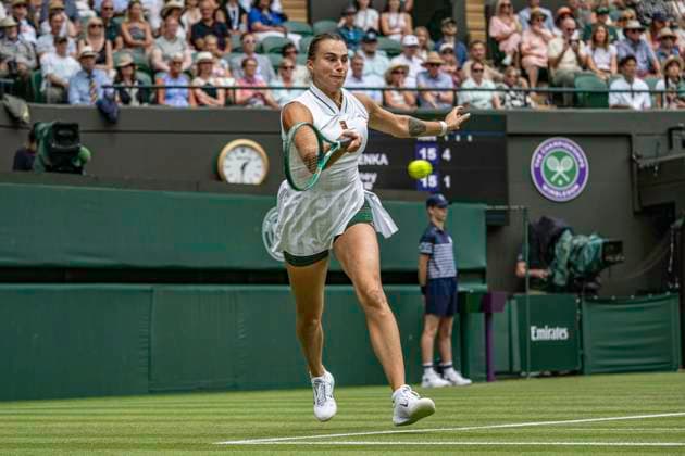 RECORD DATE NOT STATED 1st July 2026; All England Lawn Tennis and Croquet Club, London, England; Wimbledon Tennis Tournament, Day Three; Aryna Sabalenka plays a forehand in her second round match against Mccartney Kessler (USA) GodfreyxPitt