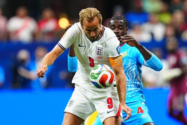 England v DR Congo - FIFA World Cup, WM, Weltmeisterschaft, Fussball 2026 - Round of 32 ATLANTA, USA - JULY 1: Harry Kane (9) of England in action against Axel Tuanzebe of DR Congo during 2026 FIFA World Cup Round of 32 match between England and DR Congo at Mercedes-Benz Stadium (Atlanta Stadium) in Atlanta, Georgia, United States on July 1, 2026. Evrim Aydin Anadolu Georgia United States. Editorial use only. Please get in touch for any other usage.  Copyright: x2026xAnadoluxEvrimxAydinx