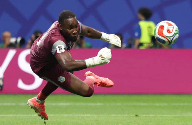 (260702) -- ATLANTA, July 2, 2026 -- Lionel Mpasi, goalkeeper of the Democratic Republic of the Congo (DRC) makes a save during the round of 32 match between England and the Democratic Republic of the Congo (DRC) at the 2026 FIFA World Cup, WM, Weltmeisterschaft, Fussball at Atlanta Stadium in Atlanta, the United States, July 1, 2026. ) (SP)U.S.-ATLANTA-FOOTBALL-FIFA WORLD CUP-ROUND OF 32-ENG VS COD XuxZijian 
