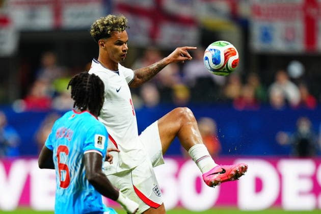 England v DR Congo - FIFA World Cup, WM, Weltmeisterschaft, Fussball 2026 - Round of 32 ATLANTA, USA - JULY 1: Nico O’Reilly (3) of England in action against Ngal’ayel Mukau (6) of DR Congo during 2026 FIFA World Cup Round of 32 match between England and DR Congo at Mercedes-Benz Stadium (Atlanta Stadium) in Atlanta, Georgia, United States on July 1, 2026. Evrim Aydin Anadolu Georgia United States. Editorial use only. Please get in touch for any other usage.  Copyright: x2026xAnadoluxEvrimxAydinx