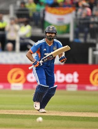 Captain Shreyas Iyer of India reaches 50 runs with a single England v India, Vitality IT20 Series, 1st T20, International Cricket, Banks Homes Riverside, Chester-le-Street, Durham, UK - 01 Jul 2026Chester-le-Street Banks Homes Riverside, Durham United Kingdom  Copyright: xGreigxCowie Shutterstockx 16971878aq