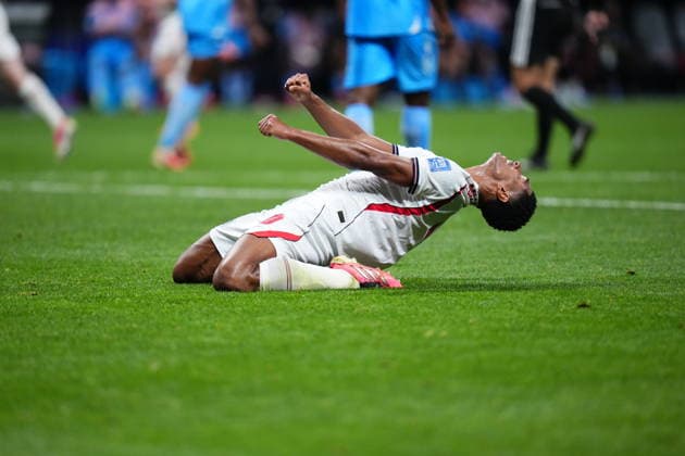 England v DR Congo - FIFA World Cup, WM, Weltmeisterschaft, Fussball 2026 - Round of 32 ATLANTA, USA - JULY 1: Jude Bellingham of England celebrates a goal scored by Harry Kane of England during 2026 FIFA World Cup Round of 32 match between England and DR Congo at Mercedes-Benz Stadium (Atlanta Stadium) in Atlanta, Georgia, United States on July 1, 2026. Jose Hernandez Anadolu Georgia United States. Editorial use only. Please get in touch for any other usage.  Copyright: x2026xAnadoluxJosexHernandezx