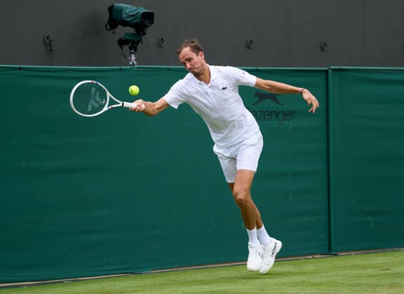 2026 Wimbledon, July 01, Day 3 LONDON, - JULY 1: Daniil Medvedev plays a shot against Daniel Merida of Spain during the 2026 Wimbledon, July 01, Day 3 at The all England club, Wimbledon on July 1, 2026 in London,GBR. London The all England club, Wimbledon GBR Copyright: xPeterxvanxdenxBerg ISIxPhotosx 9441