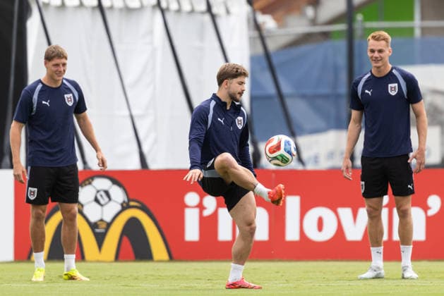 FOOTBALL - FIFA World Cup, WM, Weltmeisterschaft, Fussball 2026 SANTA BARBARA,CALIFORNIA,USA,01.JUL.26 - FOOTBALL - FIFA World Cup 2026, round of 32, Spain vs Austria, preview, training team AUT. Image shows Alexander Prass, Romano Schmid and Philipp Lienhart (AUT).  GEPAxpictures xArminxRauthner