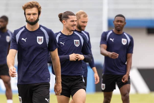 FOOTBALL - FIFA World Cup, WM, Weltmeisterschaft, Fussball 2026 SANTA BARBARA,CALIFORNIA,USA,01.JUL.26 - FOOTBALL - FIFA World Cup 2026, round of 32, Spain vs Austria, preview, training team AUT. Image shows Stefan Posch, Marcel Sabitzer, Konrad Laimer and David Alaba (AUT).  GEPAxpictures xArminxRauthner