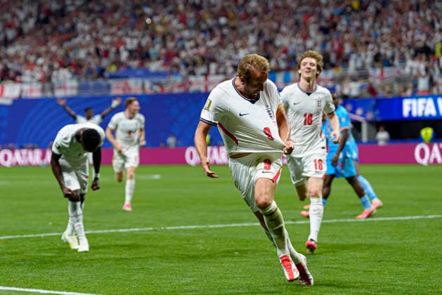 Harry Kane seen celebrating after scoring goal during FIFA World Cup, WM, Weltmeisterschaft, Fussball 2026 Round of 32 game between national teams of England and DR Congo (Edmung Wong Ball Raw Images) Houston Houston Stadium USA Copyright: xEdmundxWongx edmungwong_england_drcongo_2526_4-65