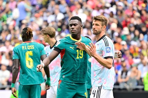 Belgium vs Senegal - 2026 FIFA World Cup, WM, Weltmeisterschaft, Fussball SEATTLE, USA - JULY 01 : Niakhate Moussa defender of Senegal, Mechele Brandon defender of Belgium during the FIFA World Cup 2026 Round of 32 match between Belgium and Senegal at the Lumen Field stadium on July 01, 2026 in Seattle, USA, 15 06 2026 Seattle United States of America  Copyright: xJanxDexMeuleneirx