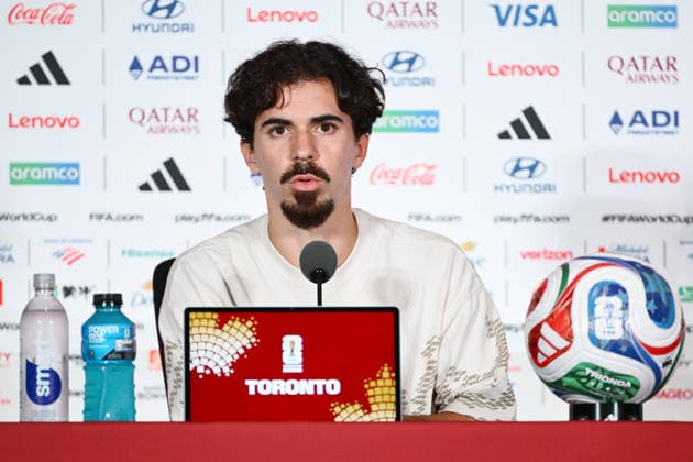 RECORD DATE NOT STATED Canada, Toronto, 010726. BMO field stadium. Media conference of the players of the Portuguese football team Vitinha the day before the round of 16 match against Croatia as part of the FIFA world football championship. Photo: Boris Kovacev CROPIX Copyright: xxBorisxKovacevx konferencija_portugal3-010726