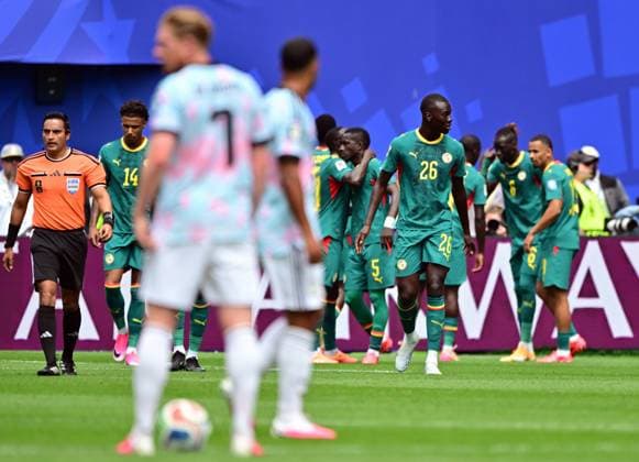 Senegal s players celebrate after scoring the 0-1 goal during a soccer game between Belgian national team, Nationalteam Red Devils and Senegal, on Wednesday 01 July 2026, at the Seattle Field, in Seattle, a 1 16 finals game in the FIFA World Cup, WM, Weltmeisterschaft, Fussball 2026. DIRKxWAEM  x180117098x