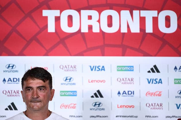 Toronto, Canada, July 26, 2001. BMO Field stadium. press conference, PK, Pressekonferenz with Croatia national football team head coach Zlatko Dalic and Dominik Livakovic the day before the Round of 16 match against Portugal at the FIFA World Cup, WM, Weltmeisterschaft, Fussball Photo: Boris Kovacev CROPIX Copyright: xxBorisxKovacevx hrvatska_press2-010726