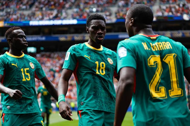 SEATTLE, WA - JULY 01: Defender Krepin Diatta 15 and forward Ismaila Sarr 18 of Senegal celebrate a goal by teammate midfielder Habib Diarra 21 during the FIFA World Cup, WM, Weltmeisterschaft, Fussball 2026 Round of 32 match between Belgium and Senegal on July 1, 2026 at Seattle Stadium in Seattle, Washington. (Photo by Henry Rodenburg Icon Sportswire) SOCCER: JUL 01 FIFA World Cup 26 Round of 32 - Belgium v Senegal EDITORIAL USE ONLY Icon260701004