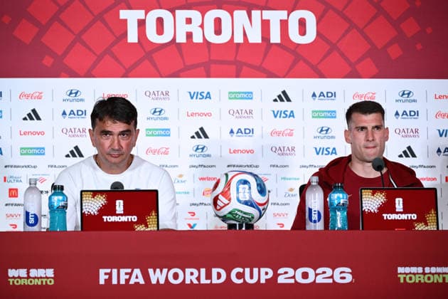 Toronto, Canada, July 26, 2001. BMO Field stadium. press conference, PK, Pressekonferenz with Croatia national football team head coach Zlatko Dalic and Dominik Livakovic the day before the Round of 16 match against Portugal at the FIFA World Cup, WM, Weltmeisterschaft, Fussball Photo: Boris Kovacev CROPIX Copyright: xxBorisxKovacevx hrvatska_press5-010726